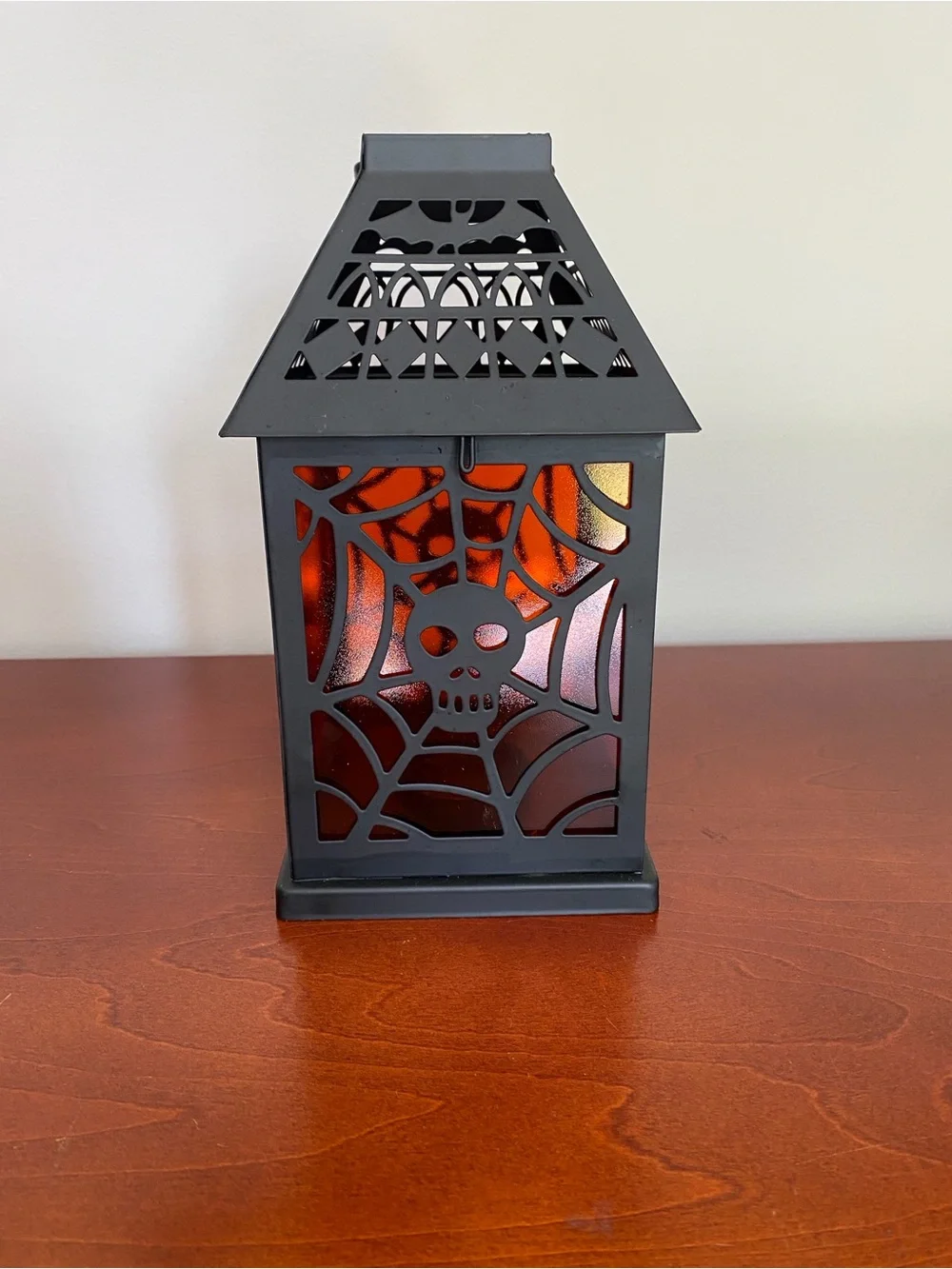 Black Spiderweb Skull Lantern - Halloween Home Accent